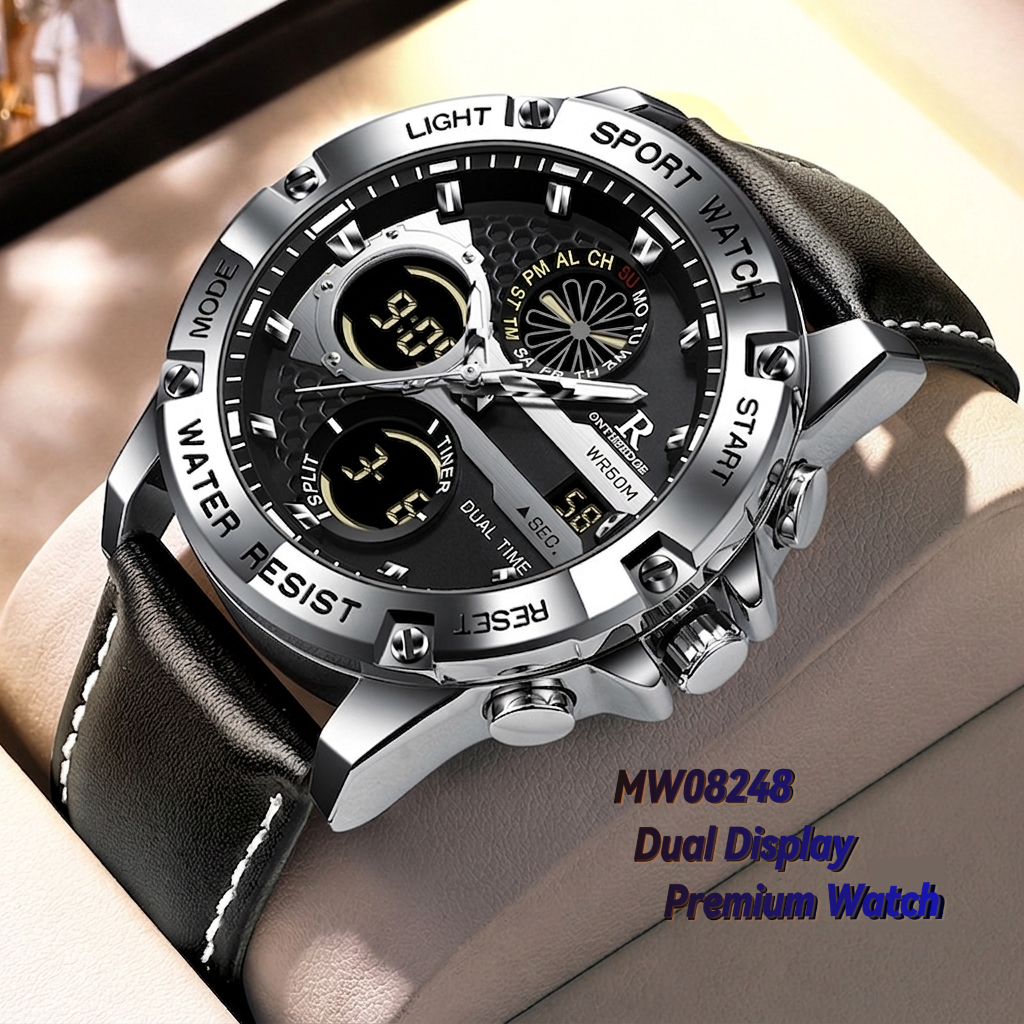 MW08248 Dual Display Premium Leather Watch