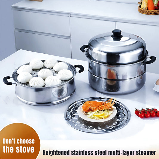 MH06978 သုံးဆင့်ပါ Stainless steel  ပေါင်းအိုး