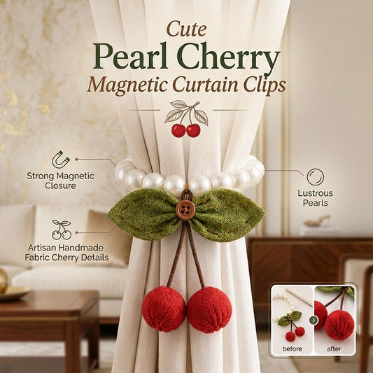 MH08465 Cute Pearl Cherry Magnetic Curtain Clips (2Pcs)