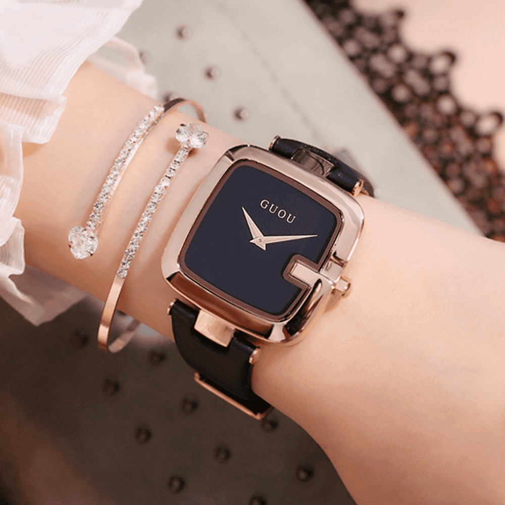 MW00031 GUOU ထိပ်တန်းအမှတ်တံဆိပ် လေးထောင့်ပုံစံဒီဇိုင်းသေသပ်လှပမိန်းကလေး၀တ်လက်ပက်နာရီလေး