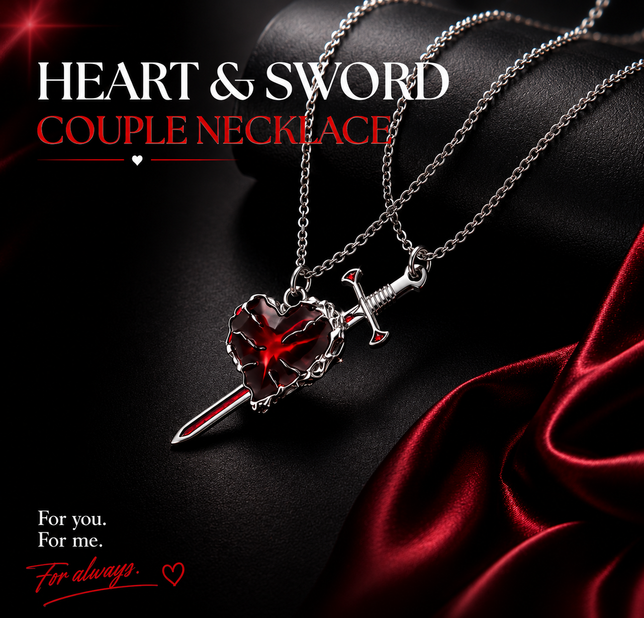 MJ08294 Heart & Sword Couple Necklace
