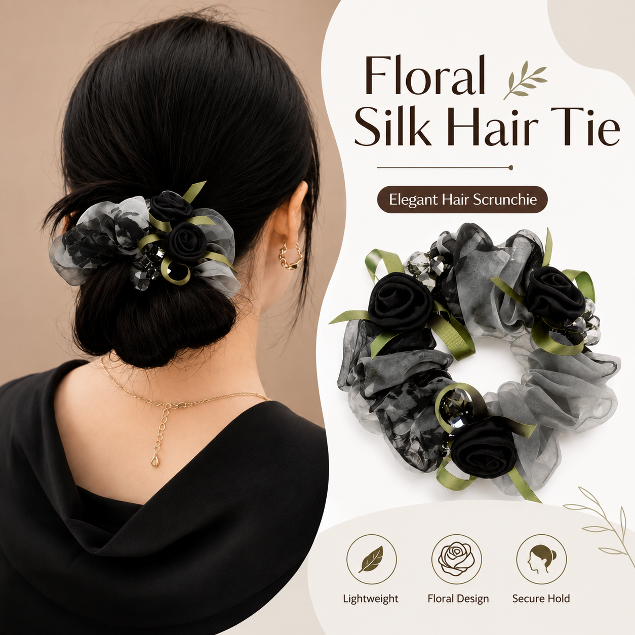MJ08295 Floral Silk Hair Tie