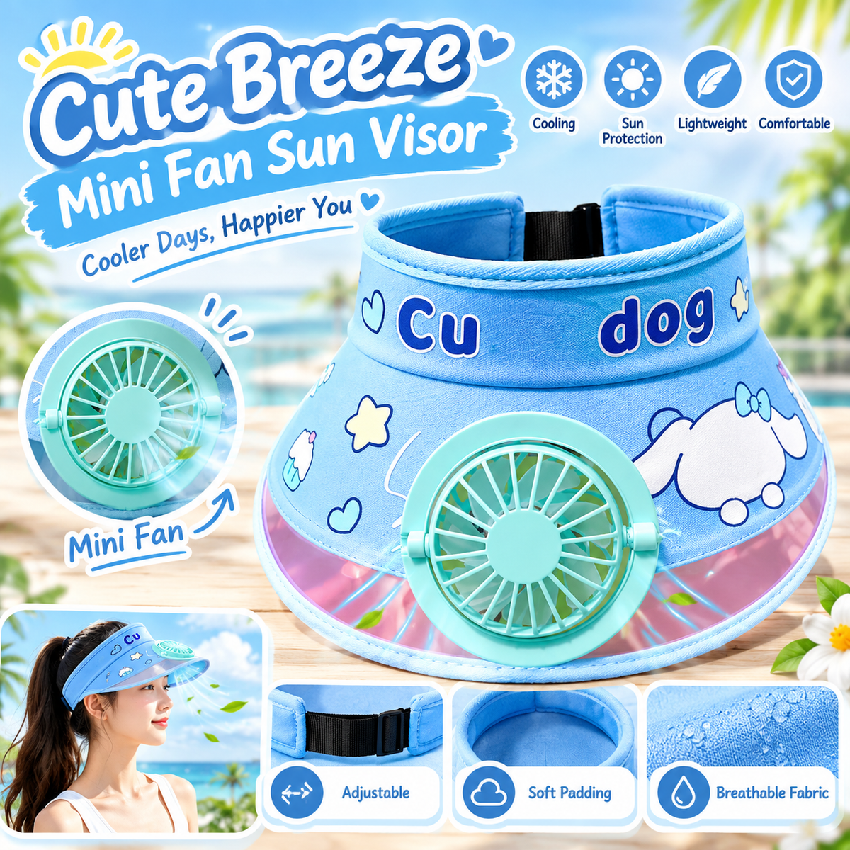 MK08665 Cute Breeze Mini Fan Sun Visor