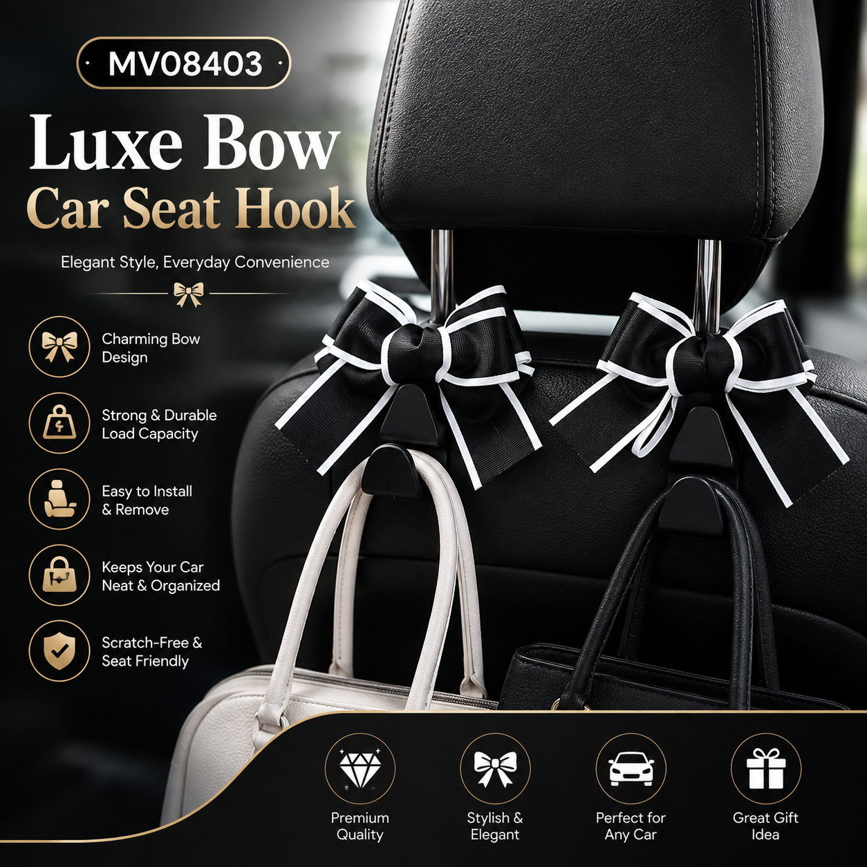 MV08403 Luxe Bow Car Seat Hook (2Pcs)
