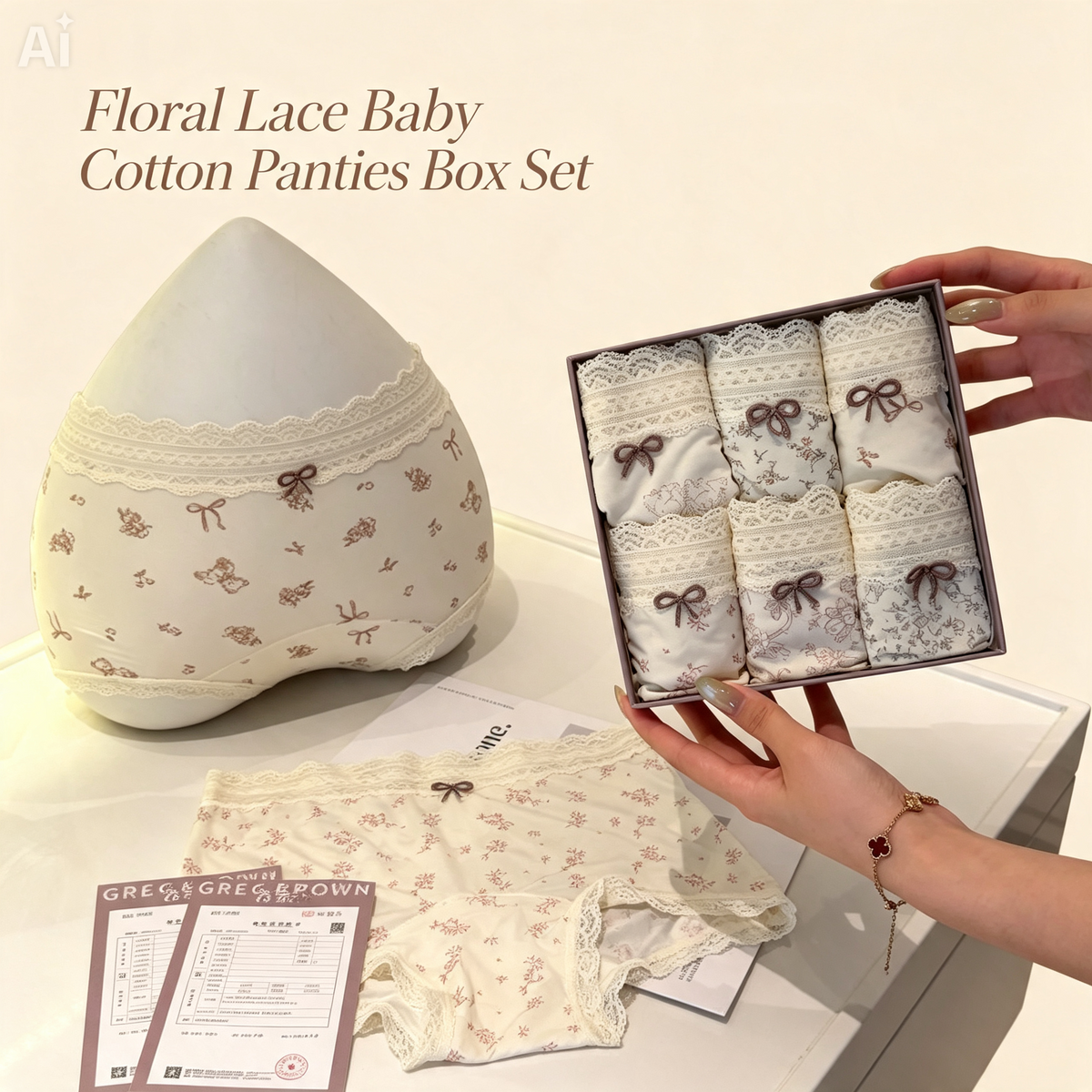 MF08493 Floral Lace Baby Cotton Panties Box Set