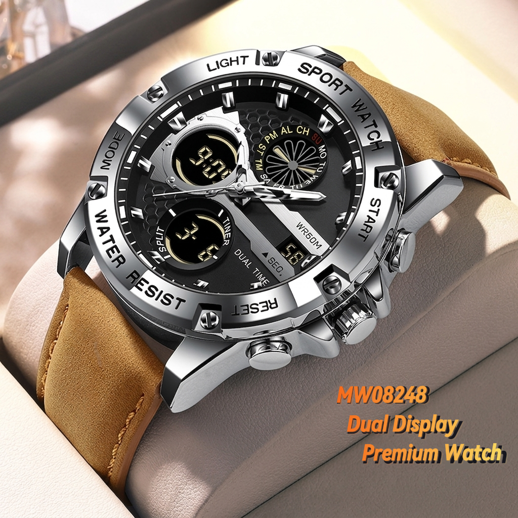 MW08248 Dual Display Premium Leather Watch