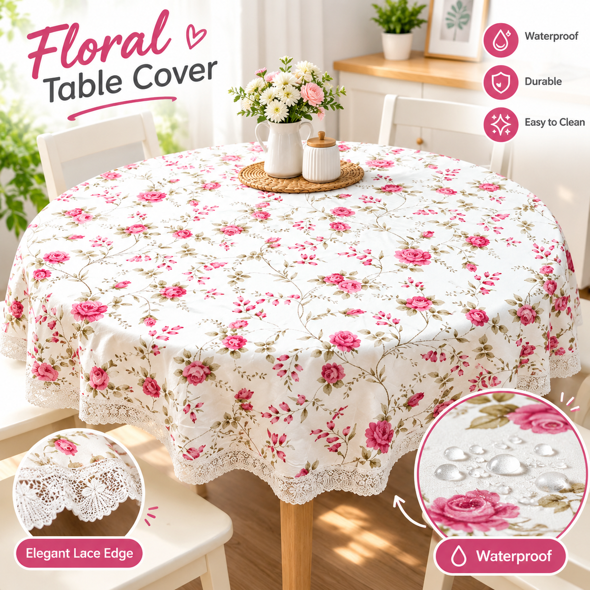MH08513  Floral Waterproof Table Cover