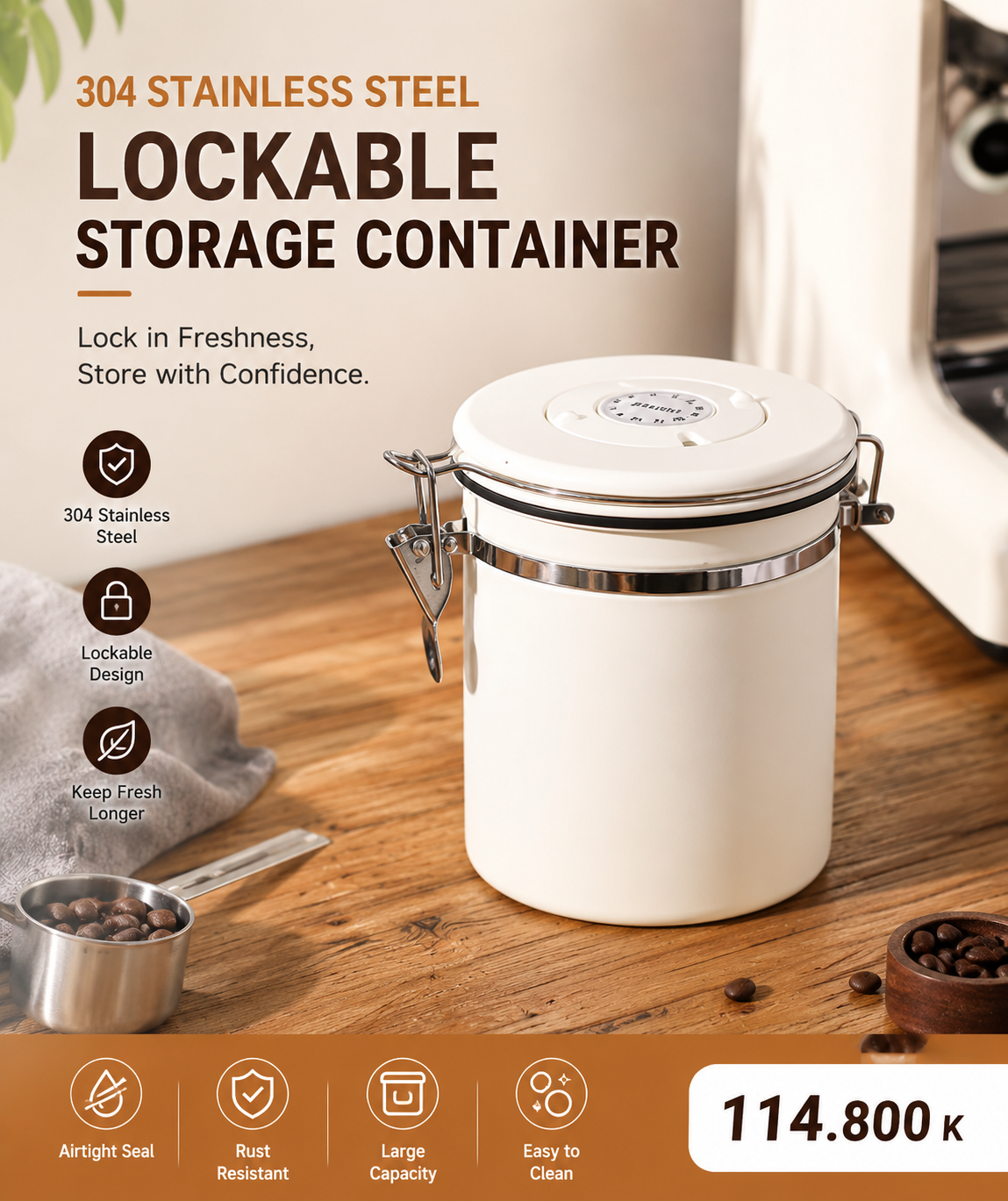 MH08480  304 Stainless Steel Lockable Storage Container