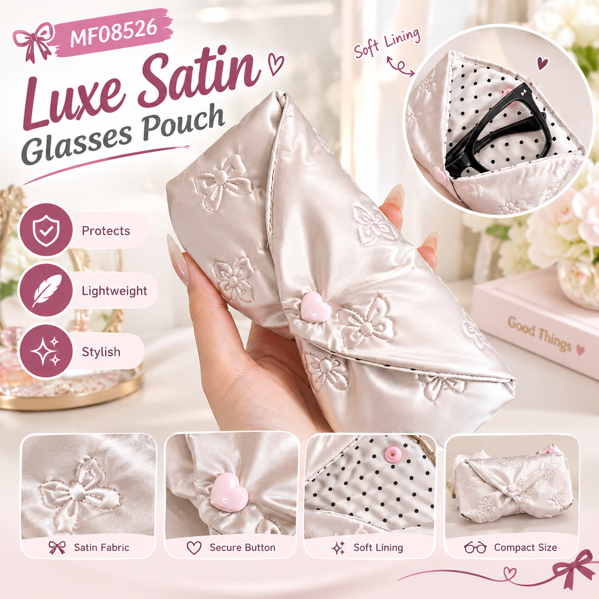 MF08526 Luxe Satin Bow Glasses Pouch