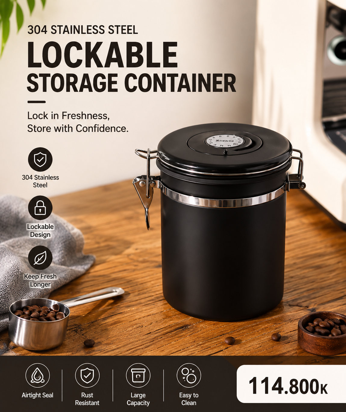 MH08480  304 Stainless Steel Lockable Storage Container