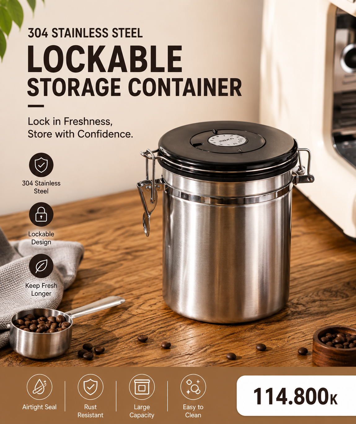 MH08480  304 Stainless Steel Lockable Storage Container