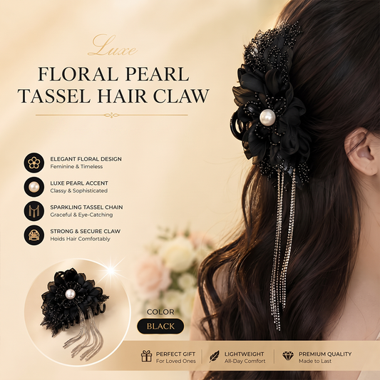 MJ08432 Luxe Floral Pearl Tassel Hair Claw