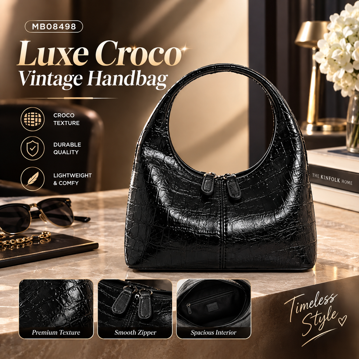 MB08498 Luxe Croco Vintage Handbag