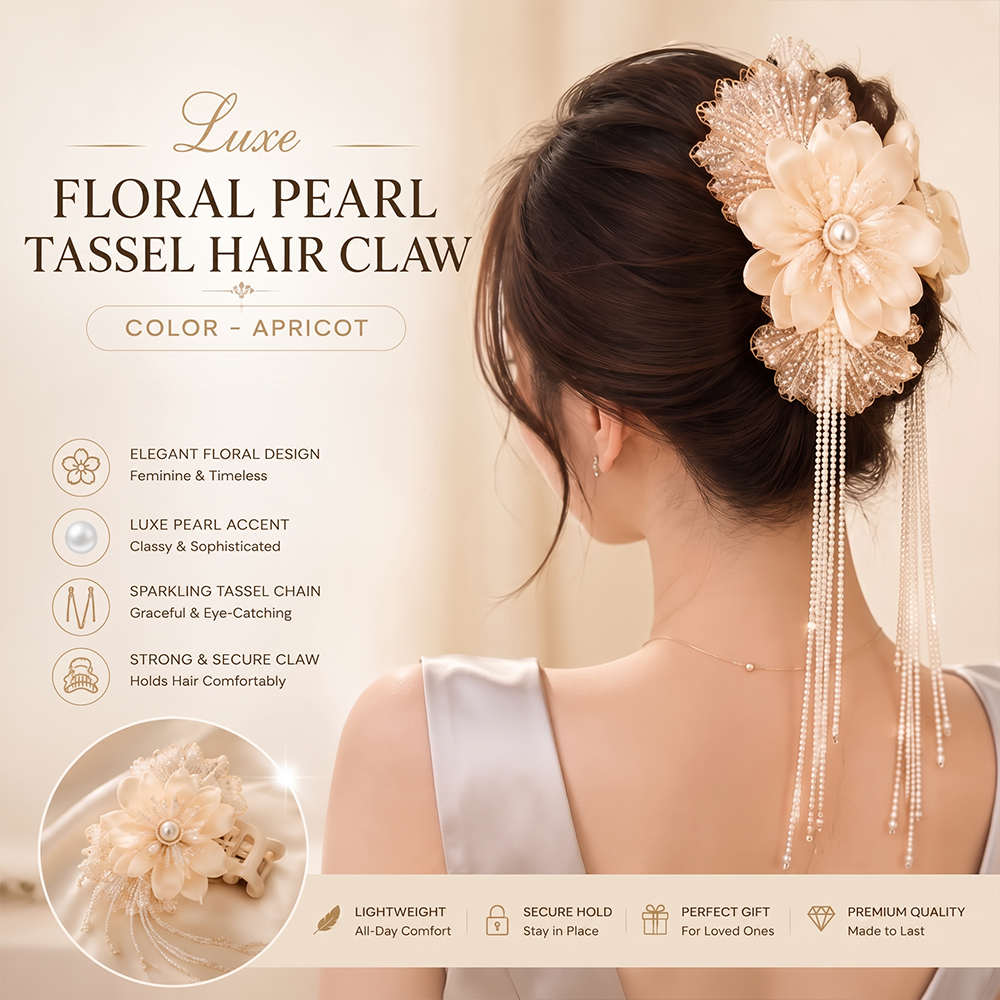 MJ08432 Luxe Floral Pearl Tassel Hair Claw