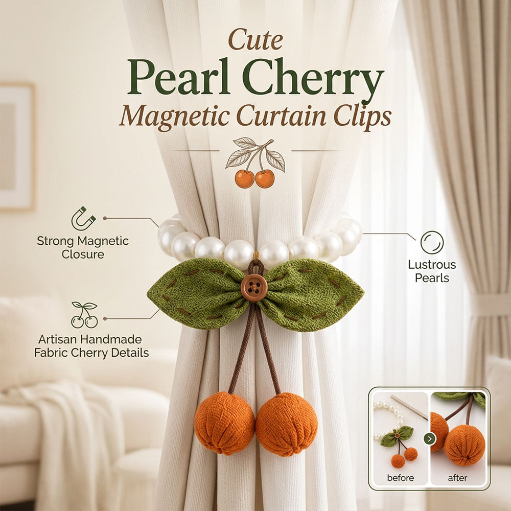MH08465 Cute Pearl Cherry Magnetic Curtain Clips (2Pcs)