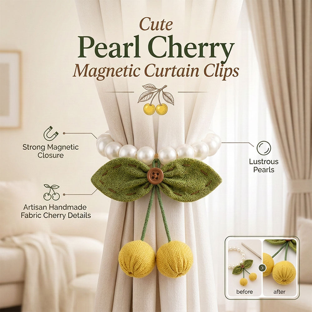 MH08465 Cute Pearl Cherry Magnetic Curtain Clips (2Pcs)