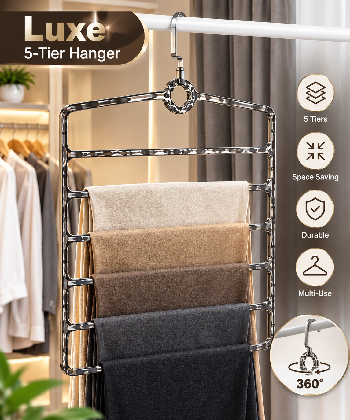 MH08514  Luxe 5-Tier Space Saver Hanger