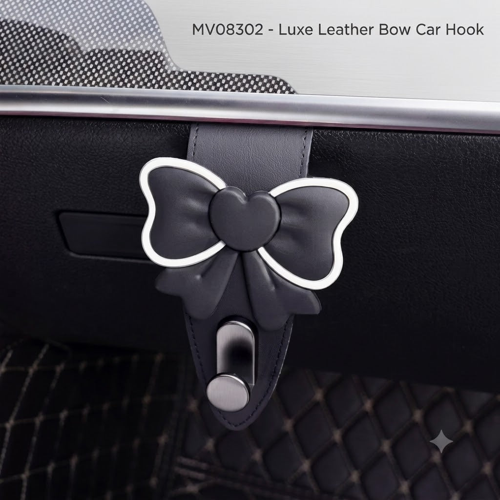 MV08302 Luxe Leather Bow Car Hook