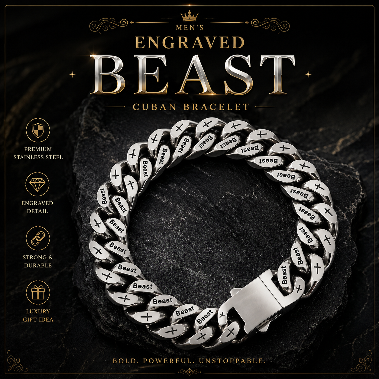 MJ08367  Men's Engraved Beast Cuban Bracelet