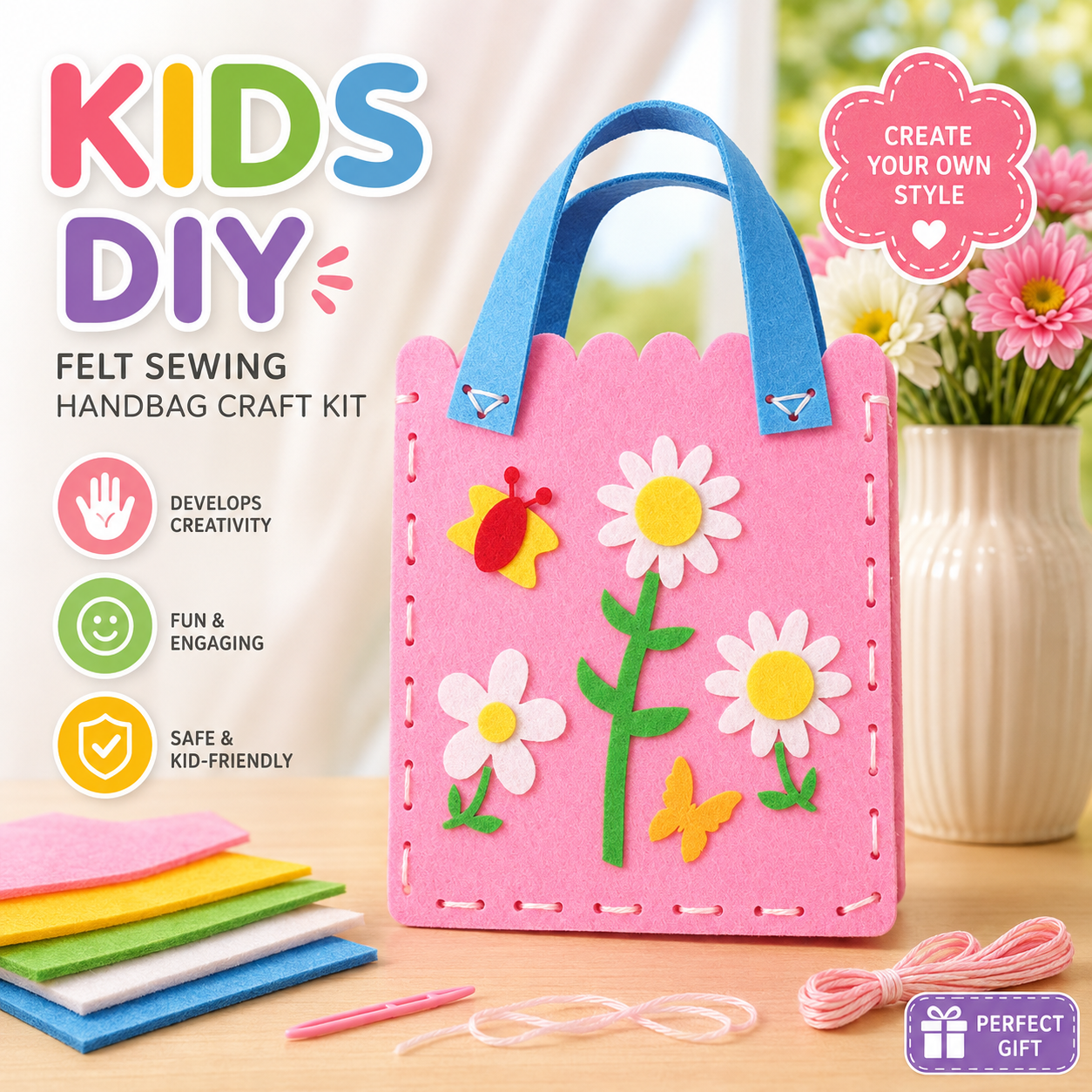 MK08371  Kids DIY Felt Sewing Handbag Craft Kit ( 4pcs )