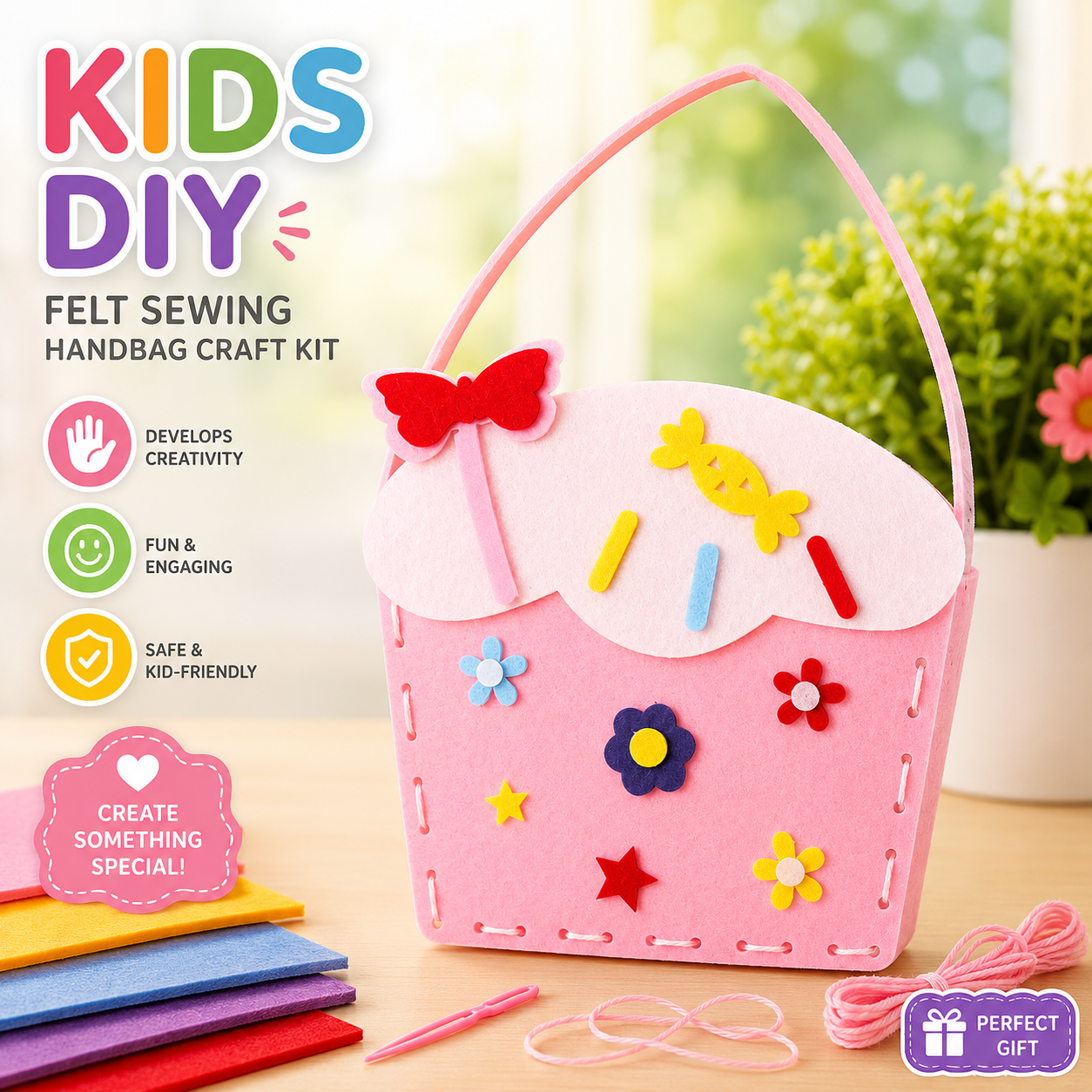 MK08371  Kids DIY Felt Sewing Handbag Craft Kit ( 4pcs )