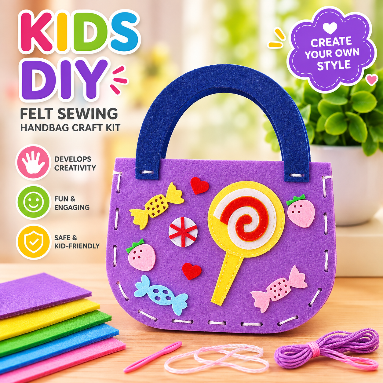MK08371  Kids DIY Felt Sewing Handbag Craft Kit ( 4pcs )