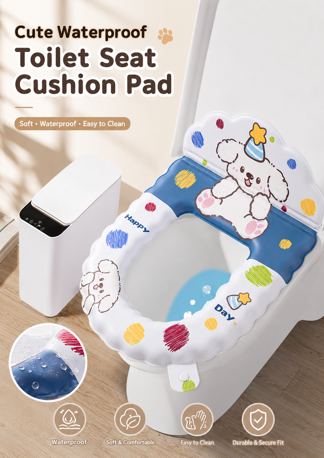 MH08416 Cute Waterproof Toilet Seat Cushion Pad