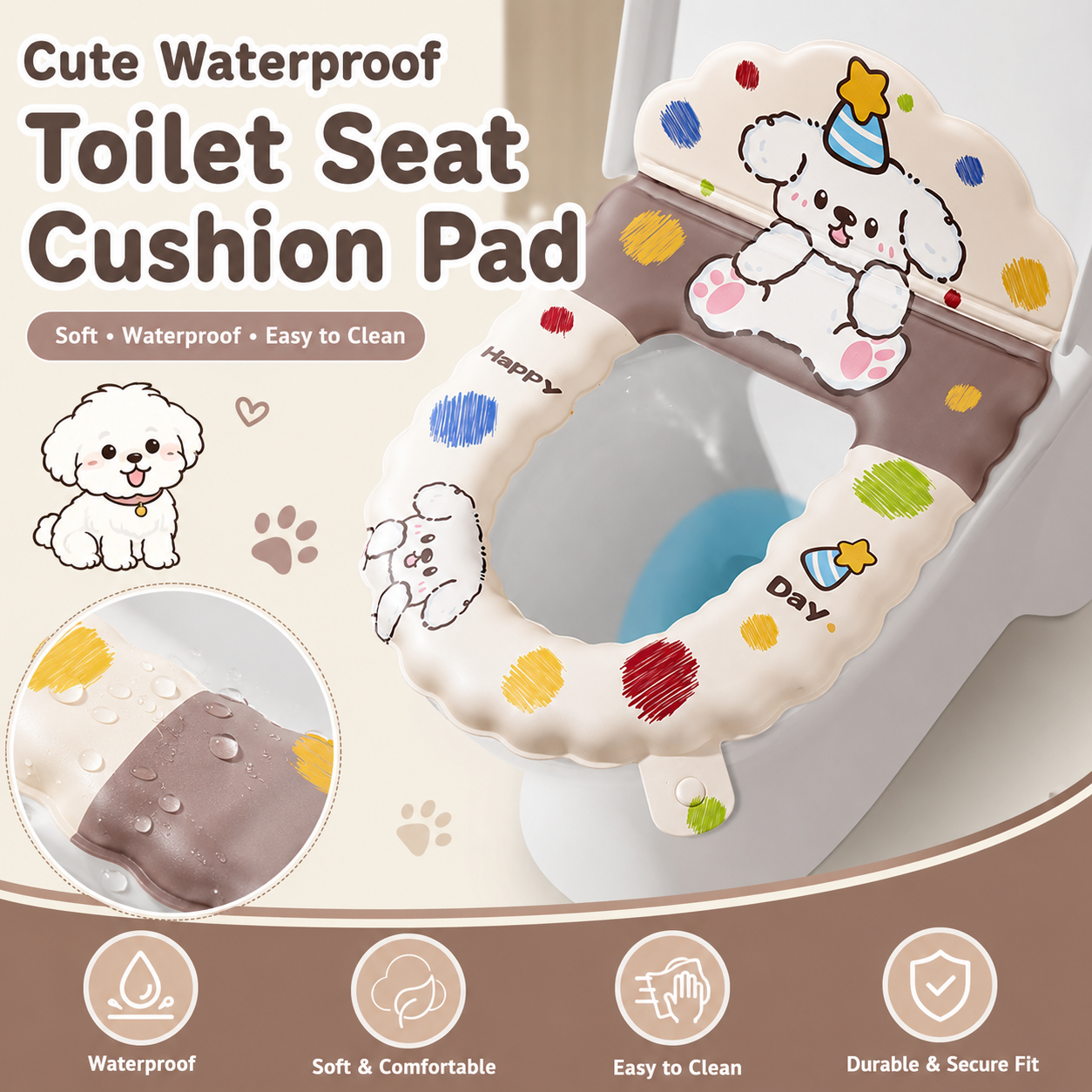 MH08416 Cute Waterproof Toilet Seat Cushion Pad