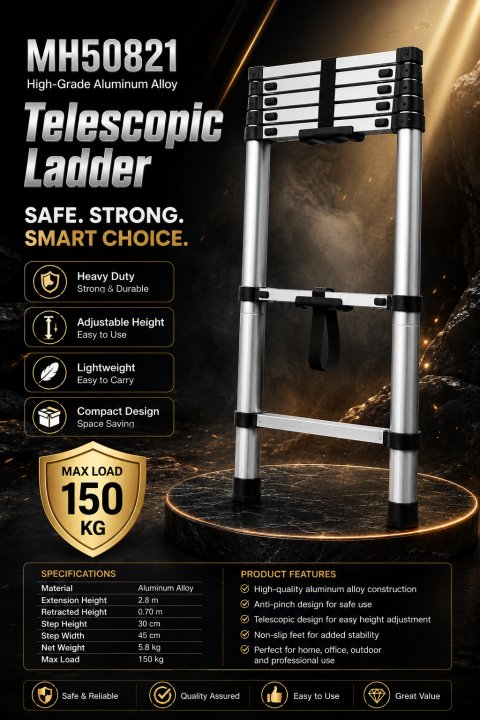 MH50821 High Grade Aluminum Alloy Telescopic Ladder