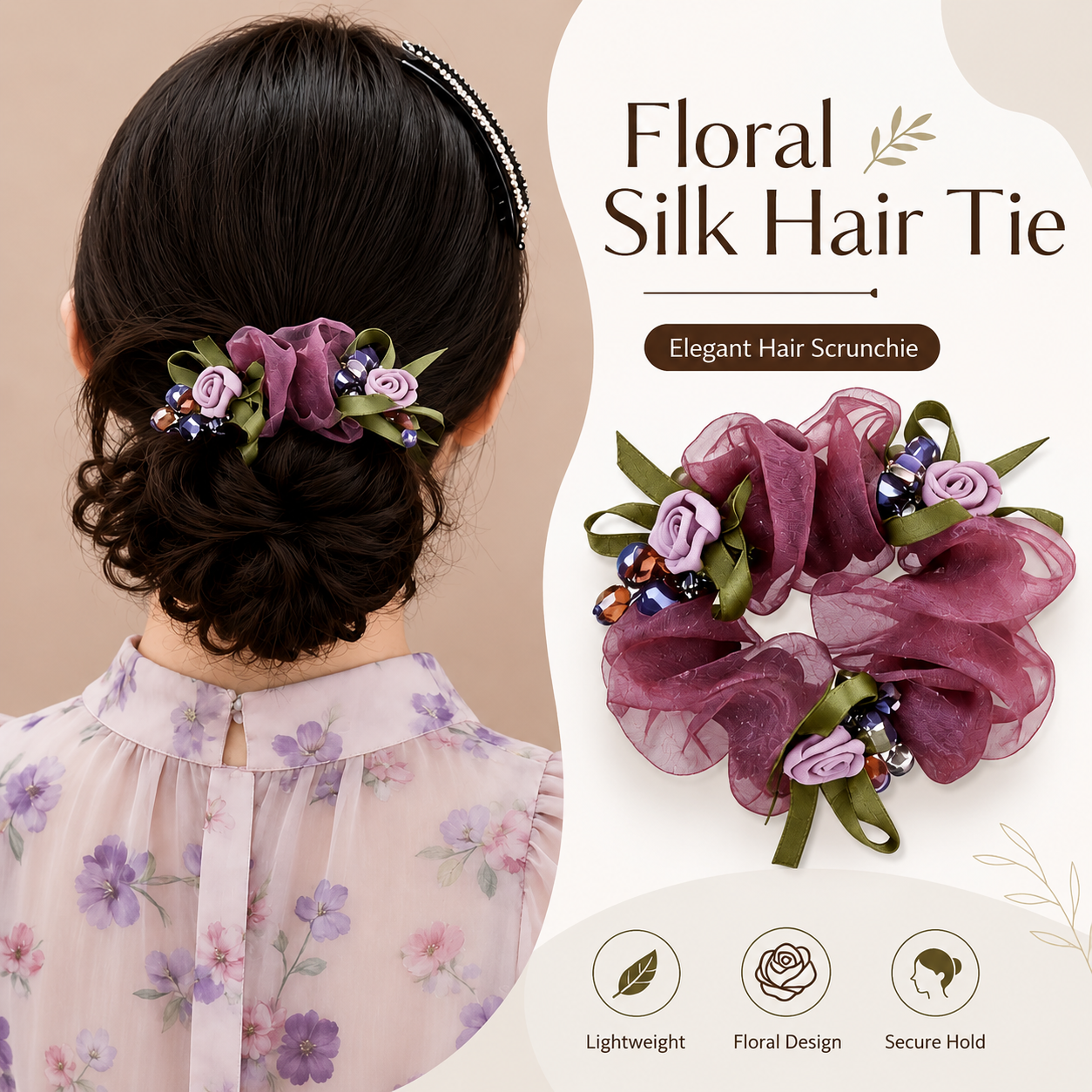 MJ08295 Floral Silk Hair Tie