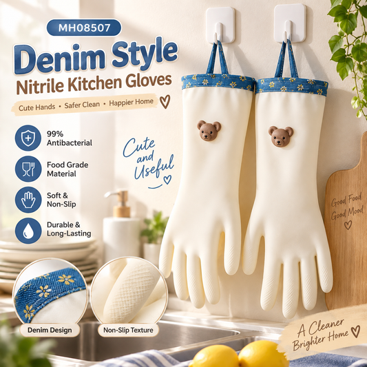 MH08507  Denim Style Nitrile Kitchen Gloves
