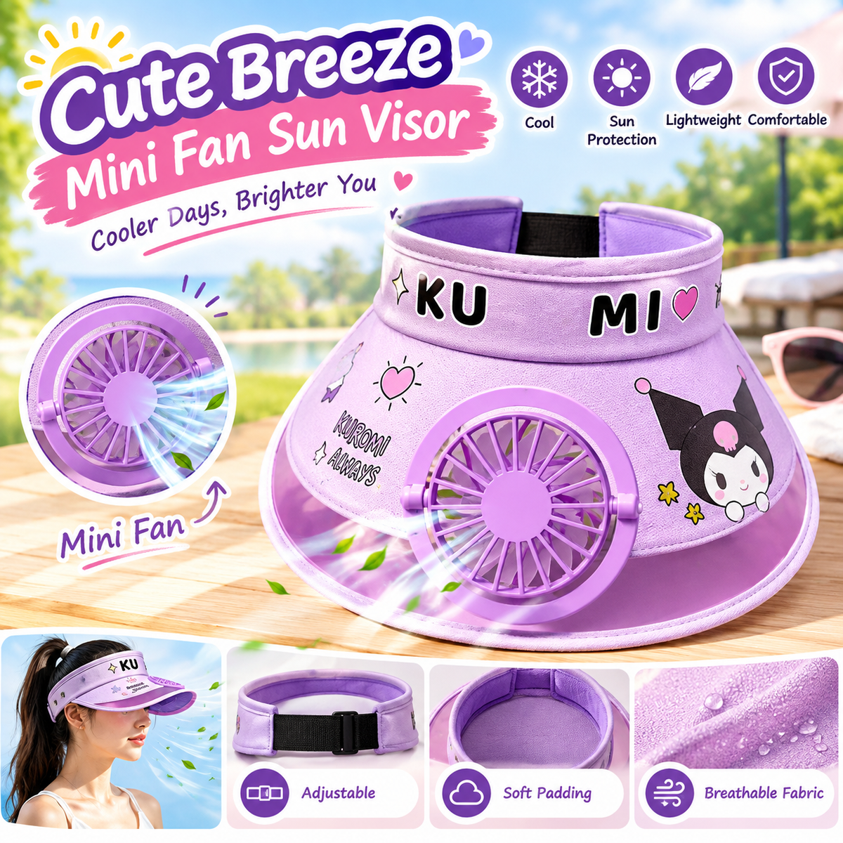 MK08665 Cute Breeze Mini Fan Sun Visor