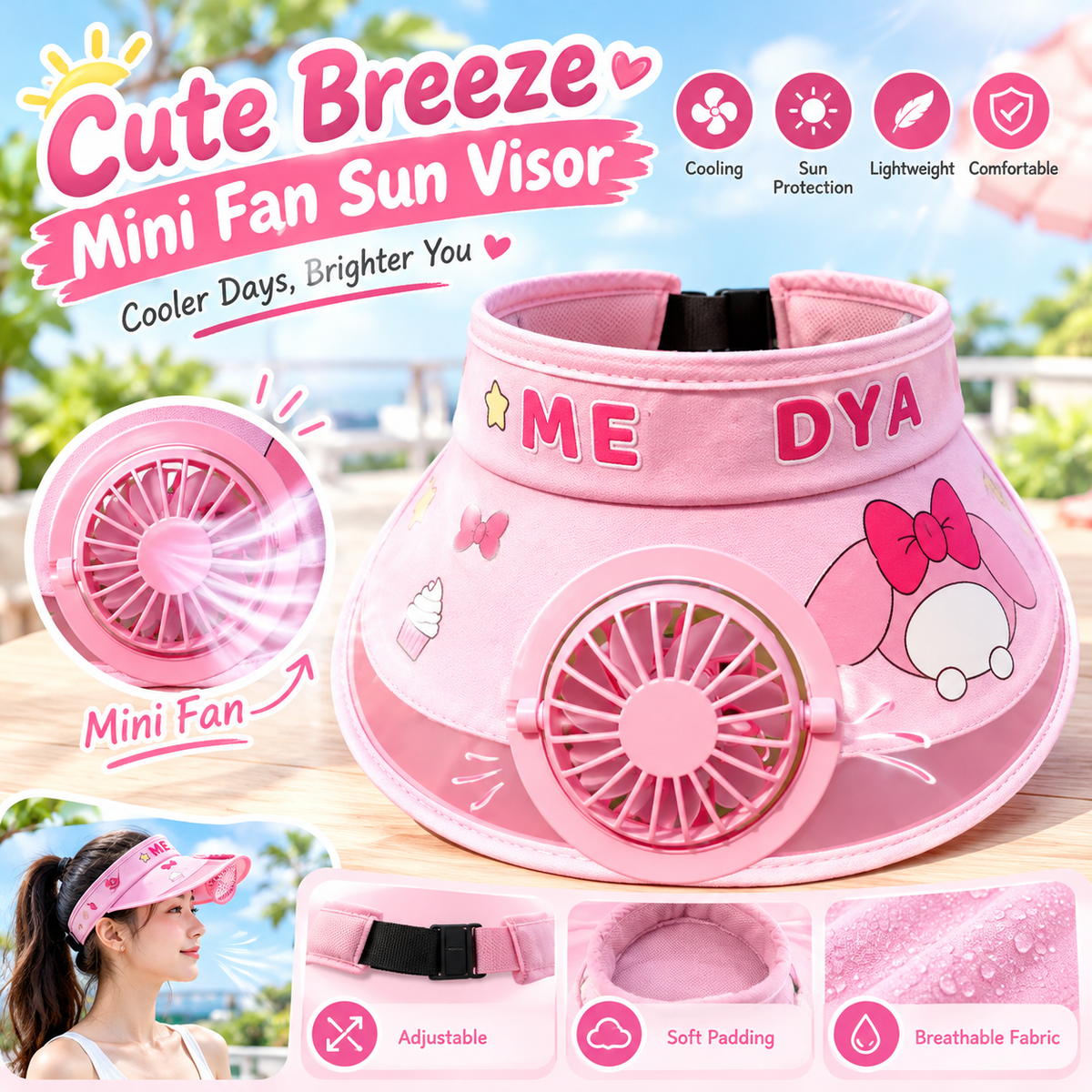 MK08665 Cute Breeze Mini Fan Sun Visor