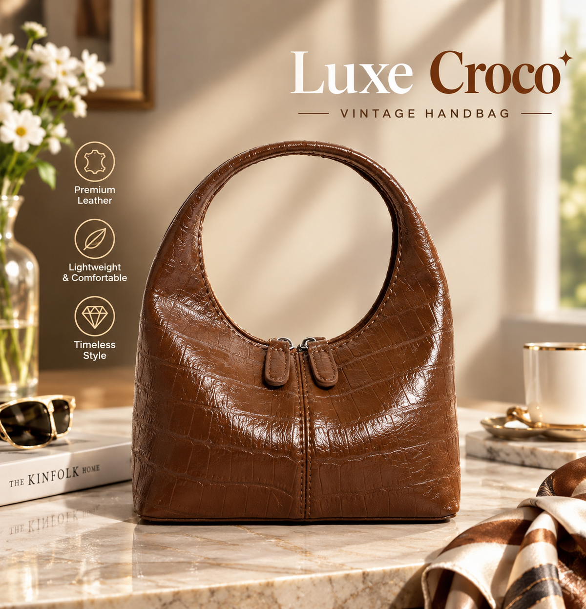 MB08498 Luxe Croco Vintage Handbag