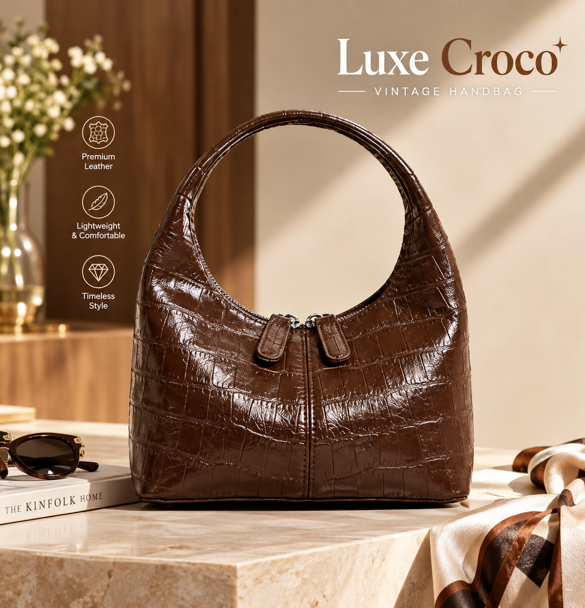 MB08498 Luxe Croco Vintage Handbag
