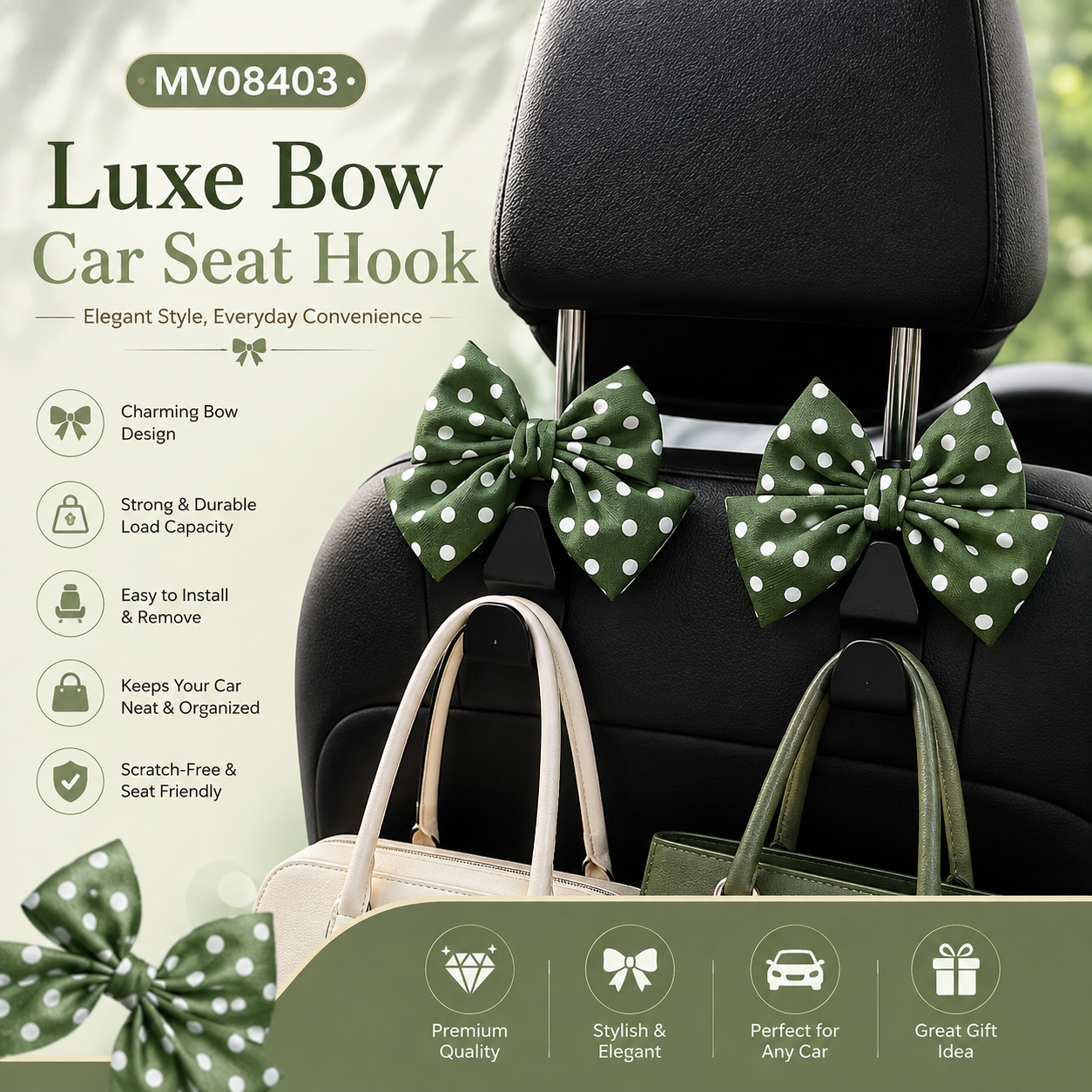 MV08403  Luxe Bow Car Seat Hook (2Pcs)
