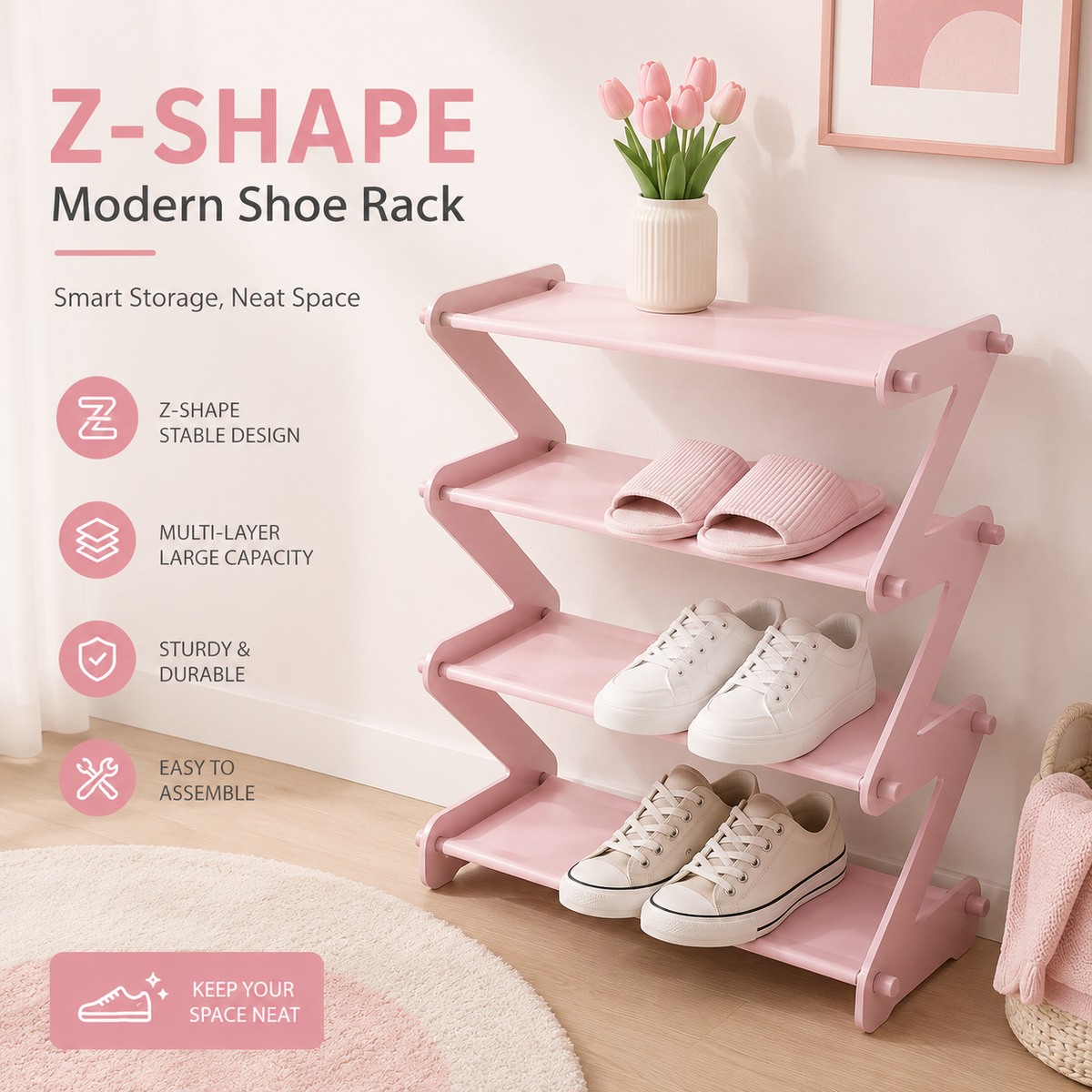 MH08570 Z Shape Modern Shoe Rack