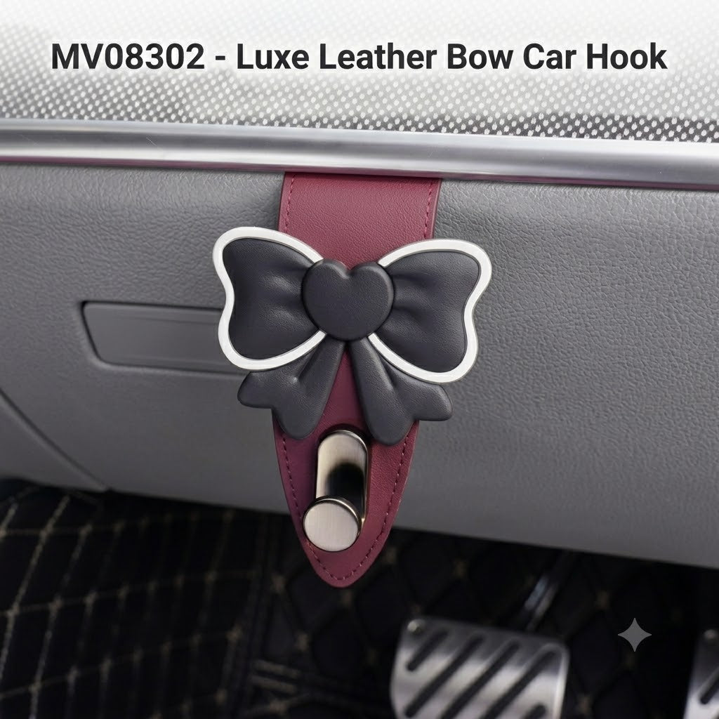 MV08302 Luxe Leather Bow Car Hook