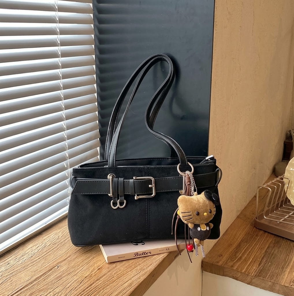 MB08609  Vintage Suede Belted Shoulder Bag