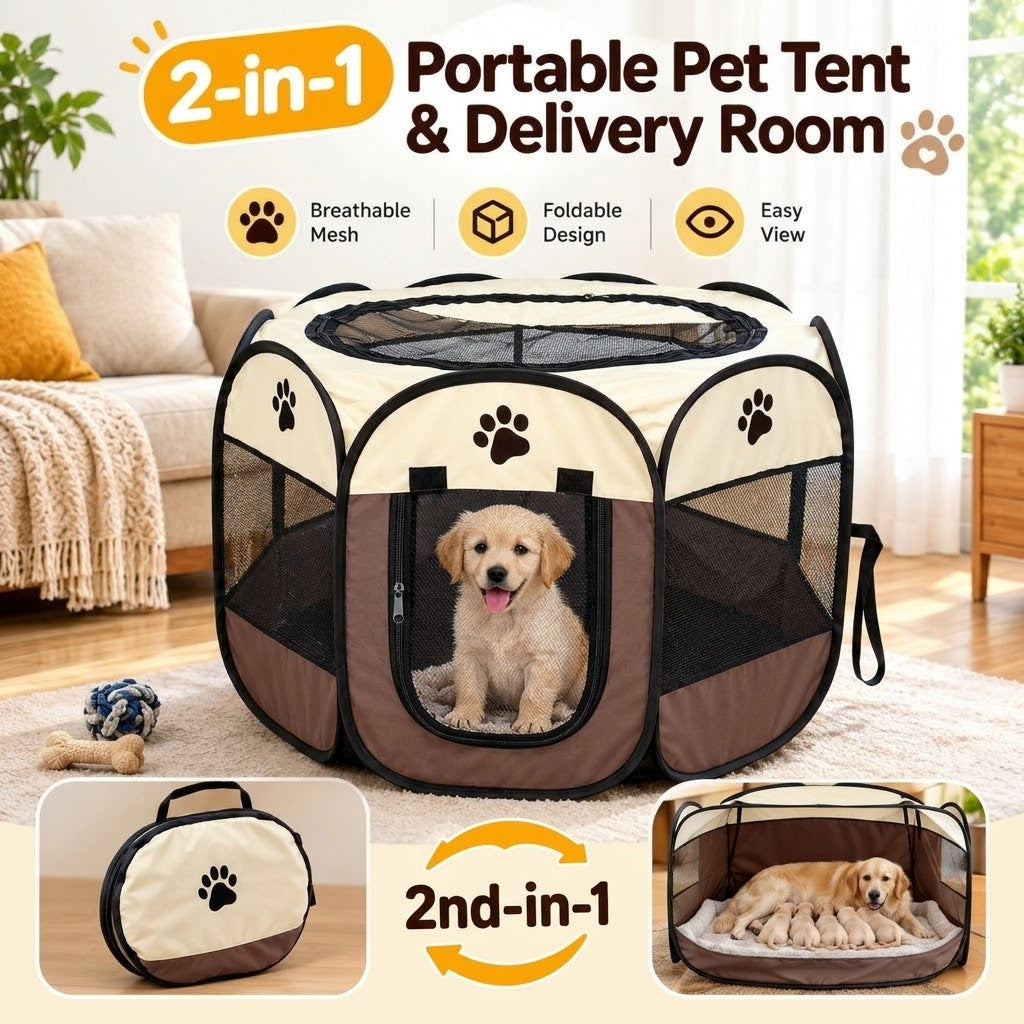 MP08664  2-in-1 Portable Pet Tent & Delivery Room