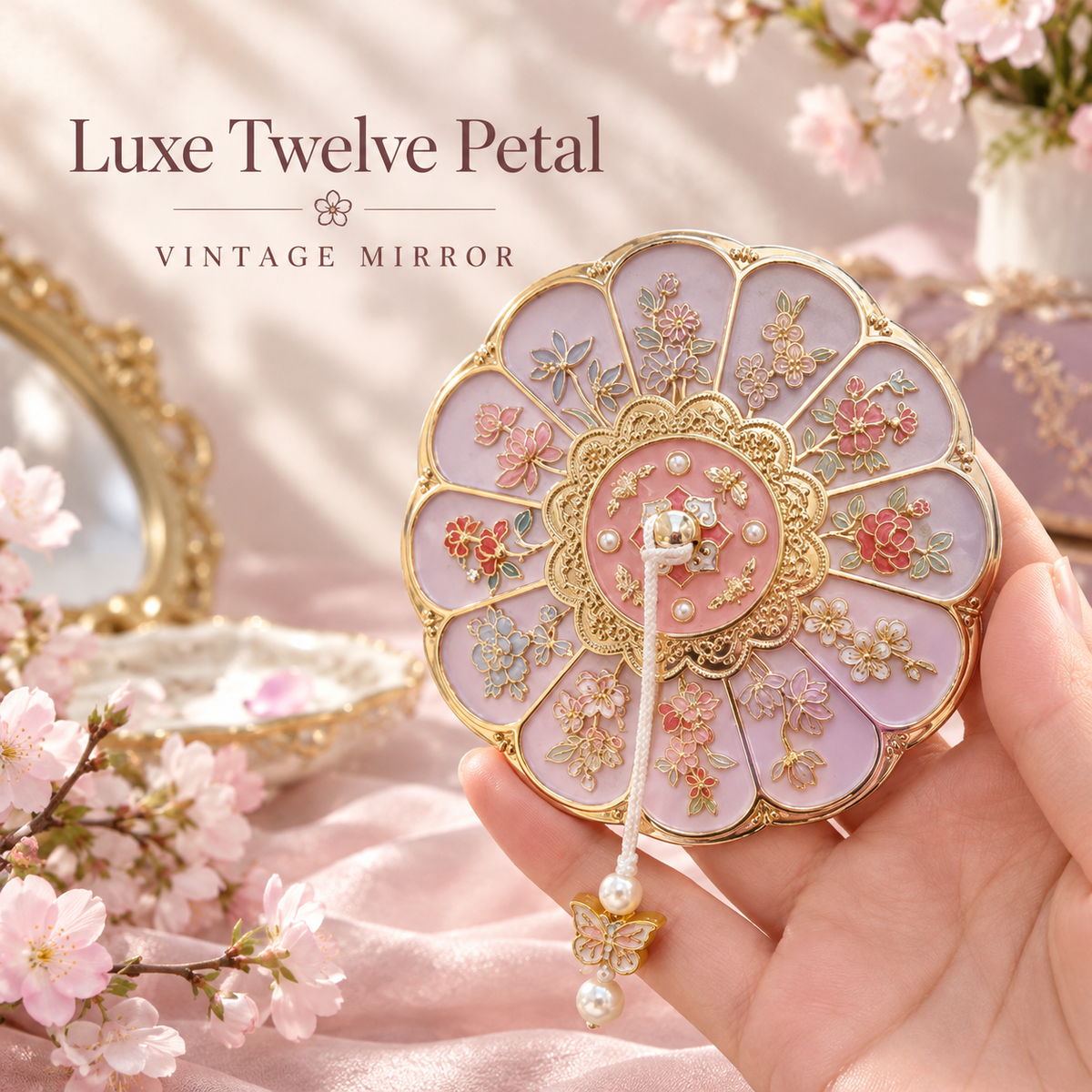 MC08482  Luxe Twelve Petal Vintage Mirror